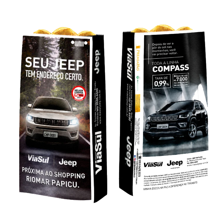 Exemplo de anúncio no saquinho — ViaSul Jeep