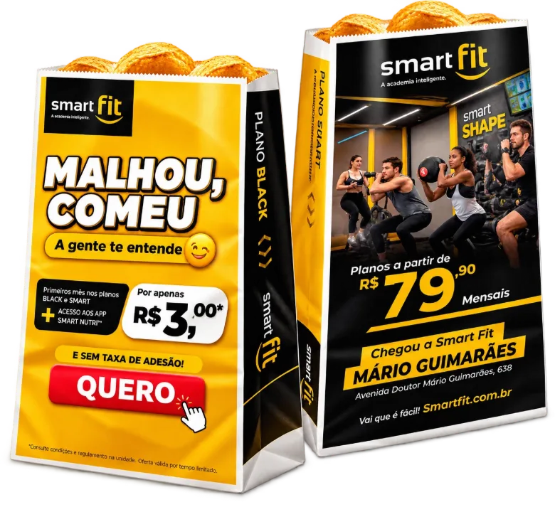 Exemplo de anúncio no saquinho — Smart Fit